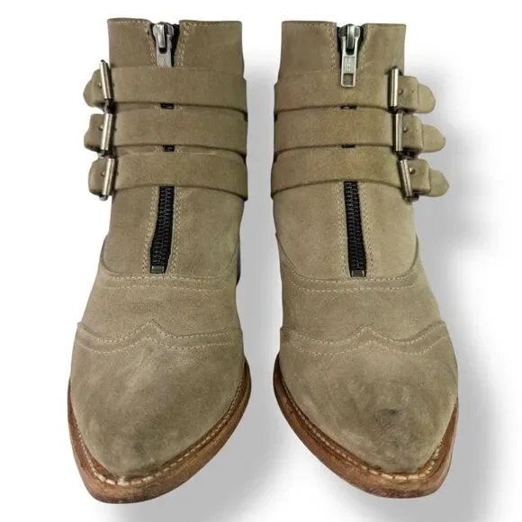 Sendra Western Moto Buckle Ankle Boots Tan Suede Triple Strap Women’s 9.5 - Picture 7 of 13